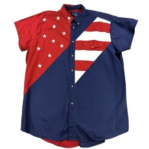 Mens Wrangler Western Shirt Button Up Shirt American Flag USA Cowboy Sz 2XT Tall